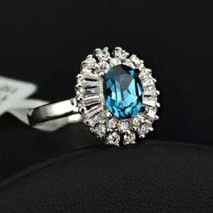 White Gold Plated Cz And Austrian Turquoise Blue..