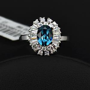 White Gold Plated Cz And Austrian Turquoise Blue..