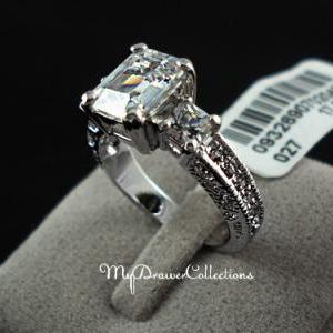 Exclusive White Gold Plated Rectangle Emerald Cut..