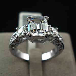 Exclusive White Gold Plated Rectangle Emerald Cut..