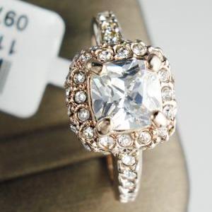 18k Rgp Princess Cut Zircon Halo Wedding Ring W..