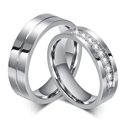Stainless Steel Cz Matching Couple Rings (2pc Set)..