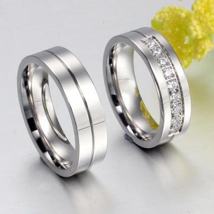 Stainless Steel Cz Matching Couple Rings (2pc Set)..