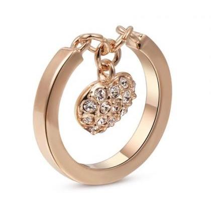 18k Rose Gold Heart Charm Ring (sizes 6, 6.5, 8,..