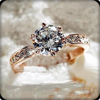 18K Rose Gold Plated Solitaire Crys..