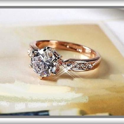 18K Rose Gold Plated Solitaire Crys..