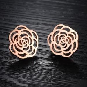 Lovely Hollow Rose Gold Flower Earring