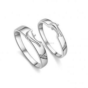 Dolphin Couple Love Ring Band Set - For Him And..