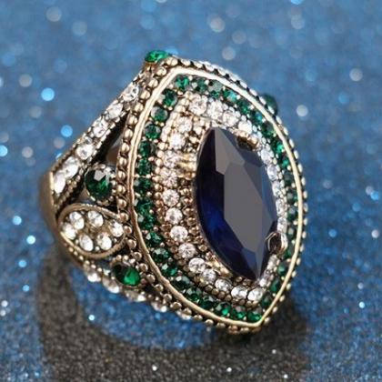 Gorgeous Turkish Blue Mosaic Crystal Ring - Sz 7..