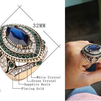 Gorgeous Turkish Blue Mosaic Crystal Ring - Sz 7..