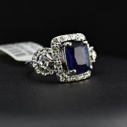 SALE - Antique Insipred Art Deco - WGP Square Blue Zircon w/ Austrian Crystals Engagement Ring (sz 5.5 thru 9)