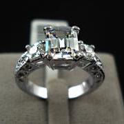 Exclusive White Gold Plated Rectangle Emerald Cut CZ Engagement Ring - sz 5.5 thru 9