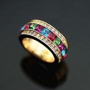 18K YGP Multi Color Pave setting Austrian Crystal Band Ring