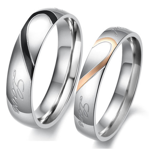 2 pcs - Him & Her Heart-Shaped Matching Couple Ring Set - Promise Ring (avail sizes 5 thru 15)
