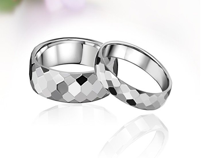 Stainless Steel Diamond Cut Couple's Ring Set - Promise Ring Band (sz 5 ...