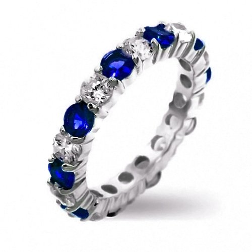 Dazzling White Gold Filled Blue/white Sapphire Diamonique Eternity Ring Band Sz 6 - 9