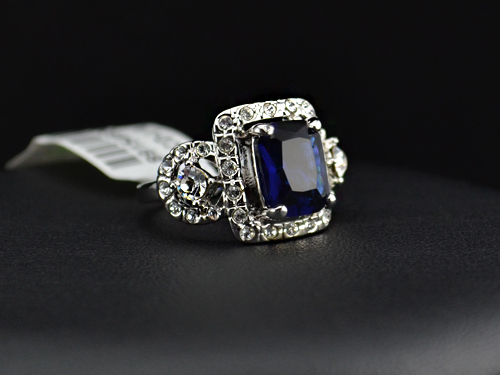 - Antique Insipred Art Deco - Wgp Square Blue Zircon W/ Austrian Crystals Engagement Ring (sz 5.5 Thru 9)