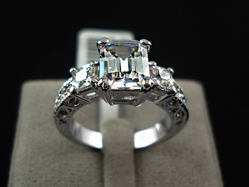 Exclusive White Gold Plated Rectangle Emerald Cut Cz Engagement Ring - Sz 5.5 Thru 9