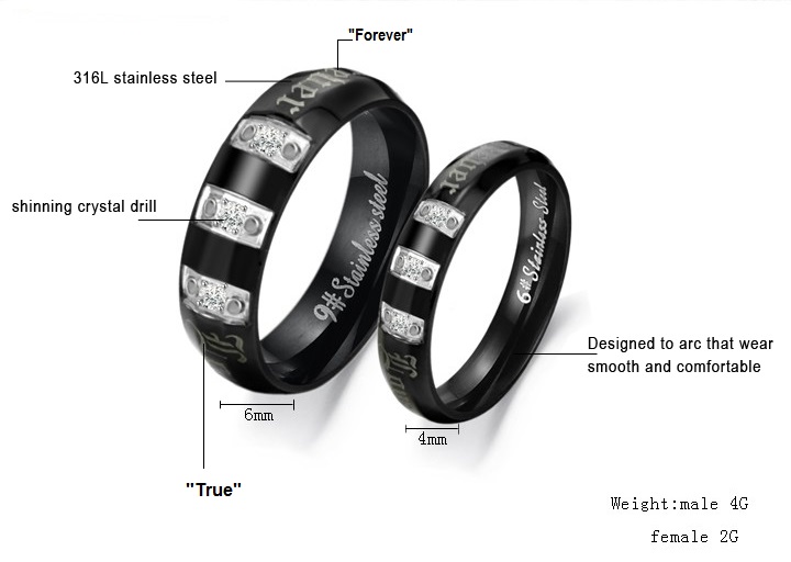 2 PCS Black Couples Ring/lovers Ring/Wedding Rings Titanium With Man ...