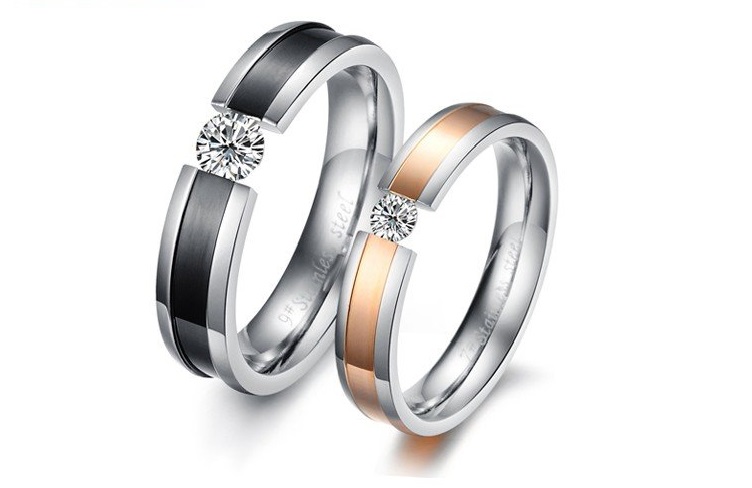 2 pcs - Him & Her Titanium Matching Couple Promise Ring Band Set (avail sizes 5 thru 10)