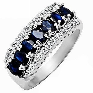 Stunning White Gold Filled Midnight Blue Sapphire Ring - Avail Sizes 6 Thru 9