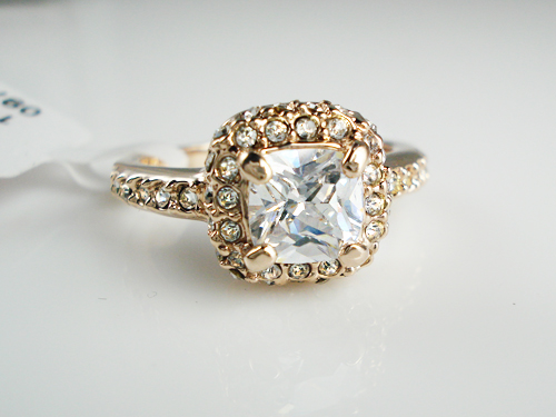18k Rgp Princess Cut Zircon Halo Wedding Ring W Austrian Crystals - Sizes 5.5 Thru 9