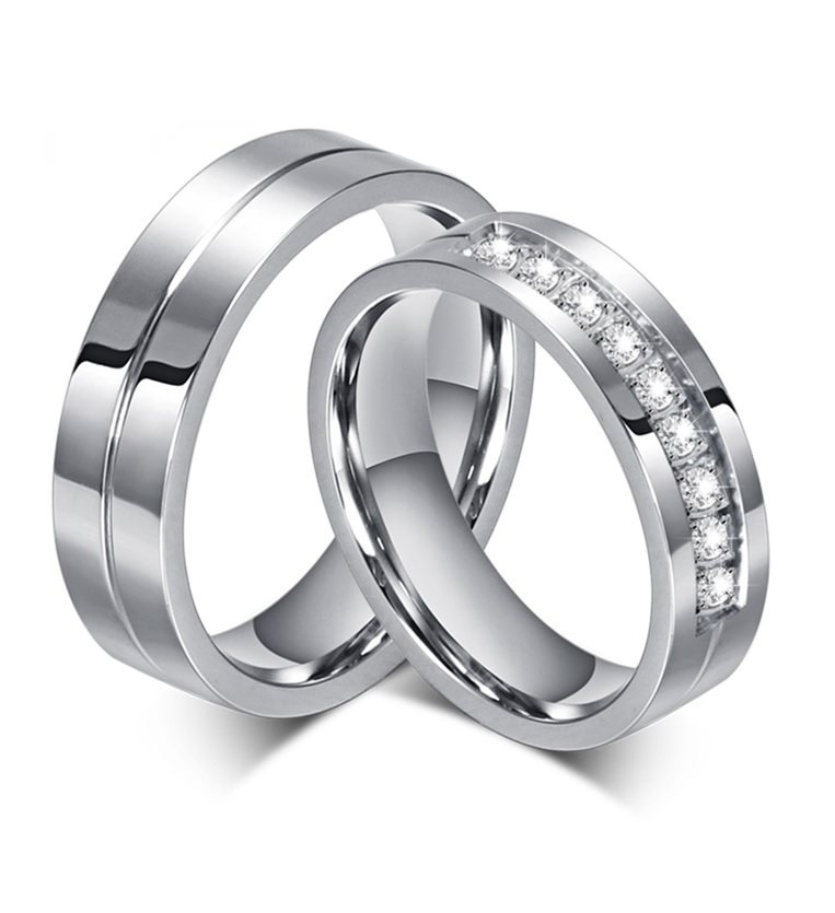 Stainless Steel Cz Matching Couple Rings 2pc Set Promise Rings Avail Sizes 5 Thru 13 On Luulla 9922