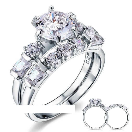 Art Deco 2ct Cz Diamond Solid Sterling Silver 2-pc Ring Set (sizes From 6 Thru 9)