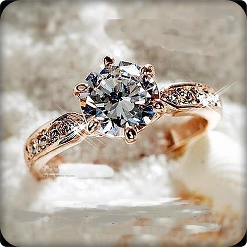 18K Rose Gold Plated Solitaire Crystal Ring (SZ 5.5 thru 10)
