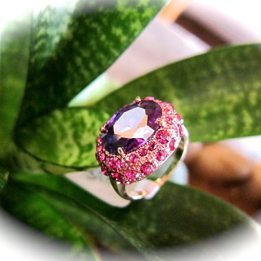 Stunning Amethyst in Pink Austrian Crystal Cocktail Ring (7, 8)