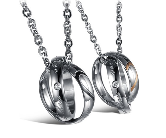 Him & Her Heart-Shaped Matching Couple Necklace Set - Couple Ring Necklaces