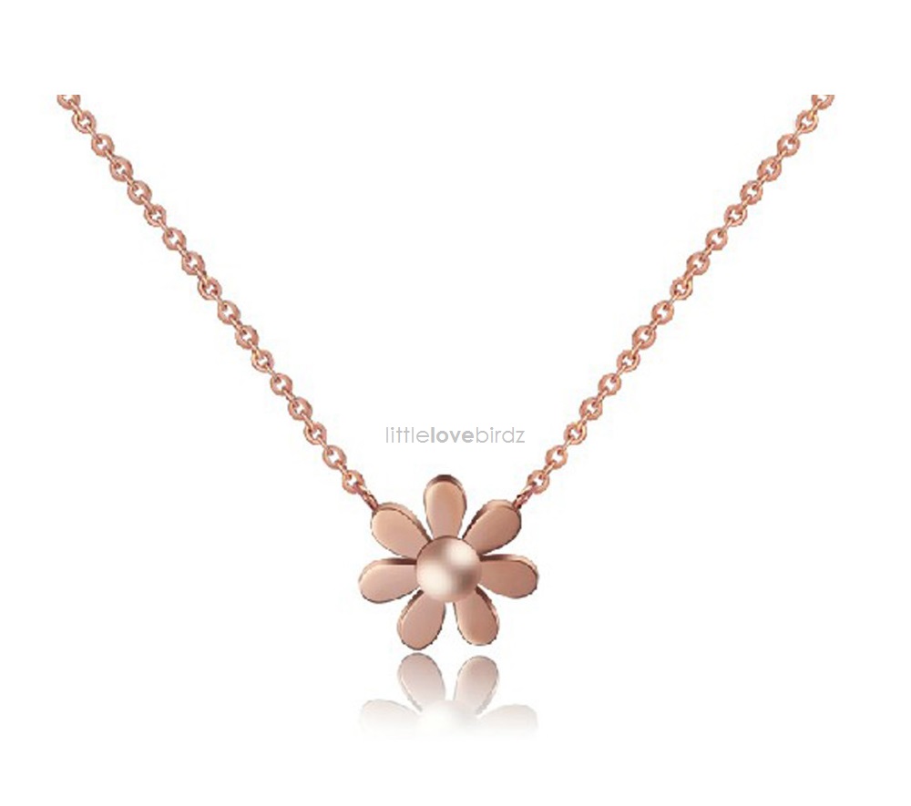 18k Rose Gold Daisy Flower Necklace With Chain