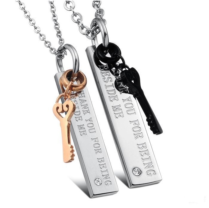 2 Piece Stainless Steel Couple Necklace With Charm Key - For Him And For Her