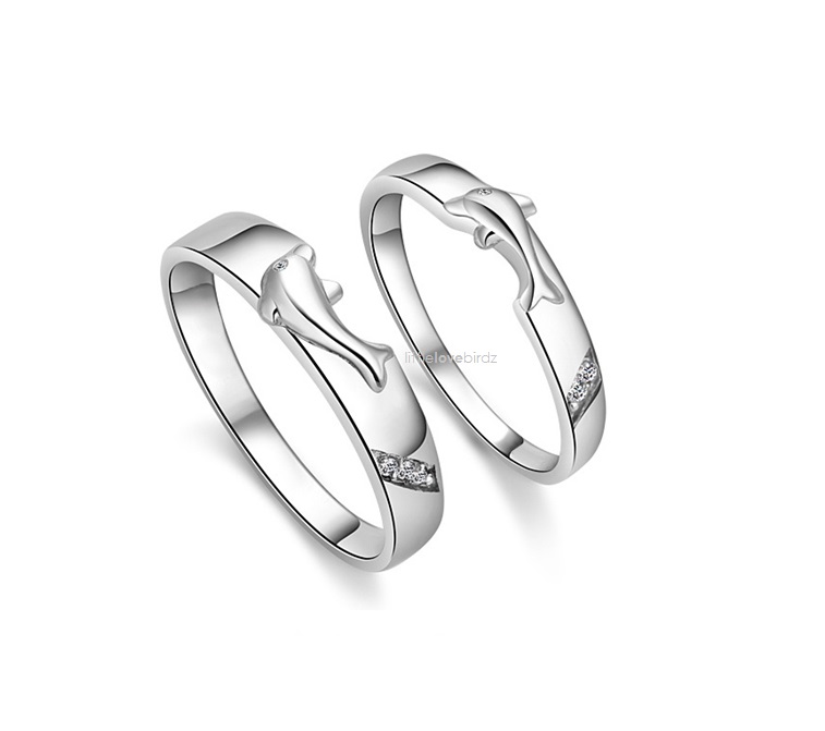 Dolphin Couple Love Ring Band Set - For Him And For Her