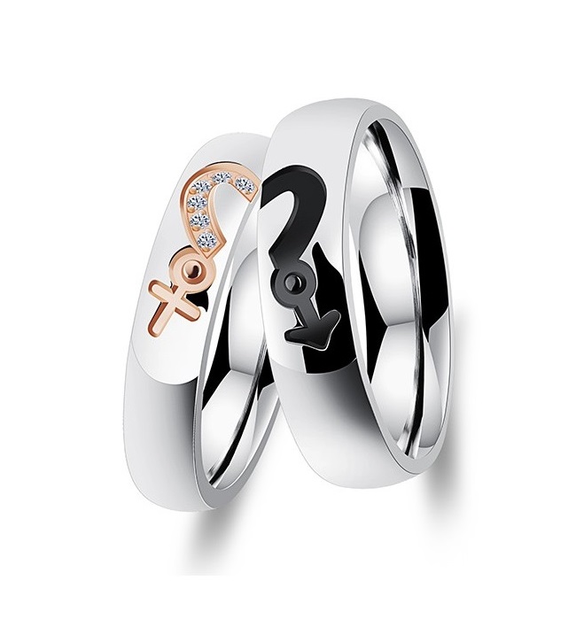 Him & Her Stainless Steel Couple Ring Set - featuring Male and Female Symbol Sign; Lovers Ring 
