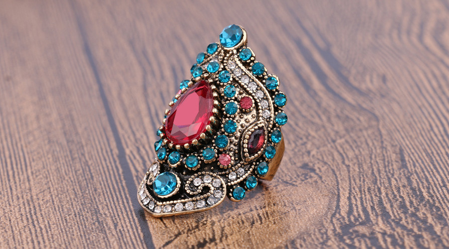 Luxurious Turkish Pink Mosaic Sapphire Crystal Ring - Sizes 7, 8, 9, 10