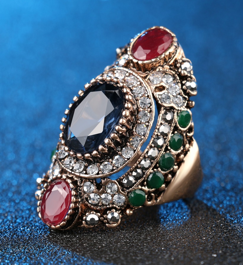 Stunning Turkish Blue Mosaic Crystal Ring - Size 7, 8, 9, 10