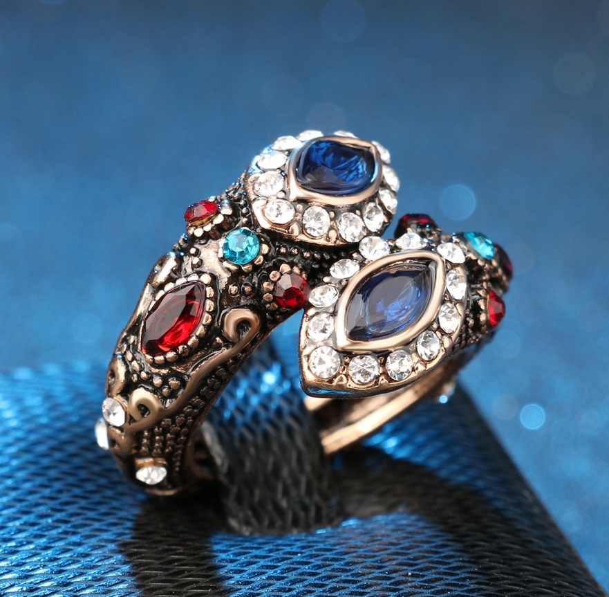 Unique Turkish Dual Design Mosaic Crystal Ring - size 7, 8, 9, 10