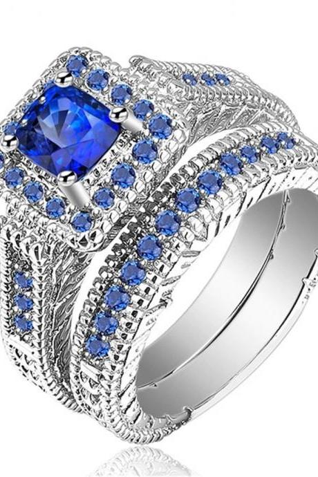 His &amp;amp; Hers Couple Ring Set Women Platinum White Blue Cz Stone Engagement (avail Sizes 5 Thru 13)