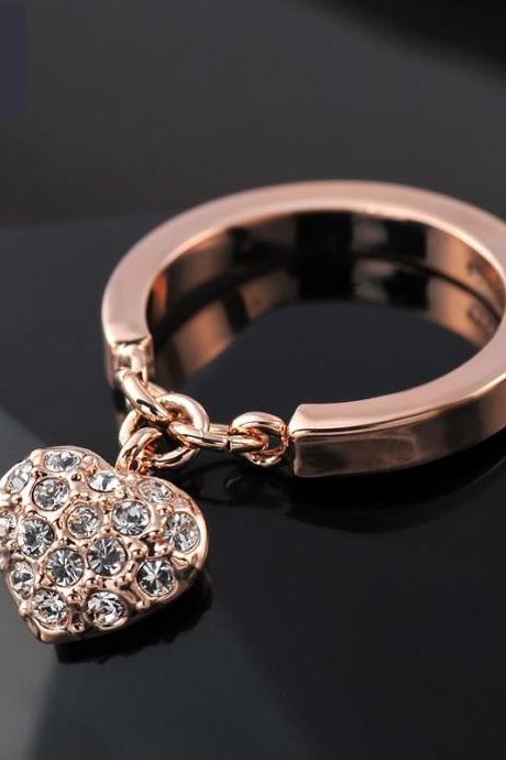 18K Rose Gold Heart Charm Ring (sizes 6, 6.5, 8, 9)