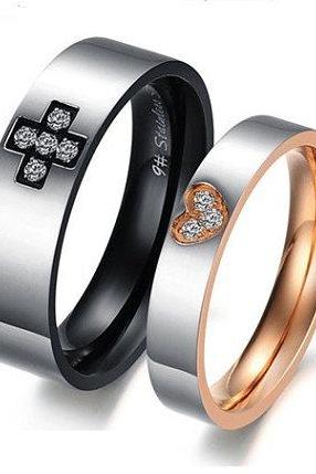 Matching Couple Ring Bands - Cross &amp;amp;amp; Heart Engraved Couples Rings; Relationship Jewelry; Trending Anniversary Gift Ideas
