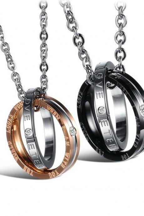 Couple Necklace Set - For Him & For Her Love + Eternity Titanium Necklace; Stainless Steel Jewelry, For Couple or Lovers;