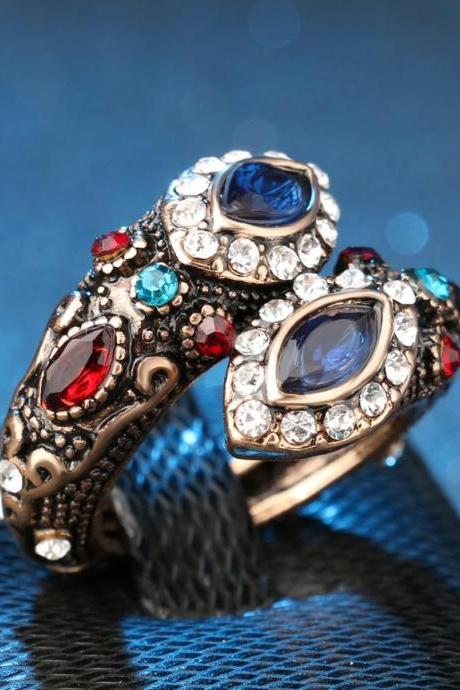 Unique Turkish Dual Design Mosaic Crystal Ring - size 7, 8, 9, 10