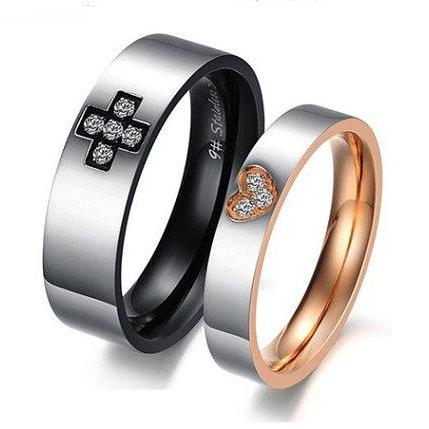 Matching Couple Ring Bands - Cross & Heart Engraved Couples Rings; Relationship Jewelry; Trending Anniversary Gift Ideas